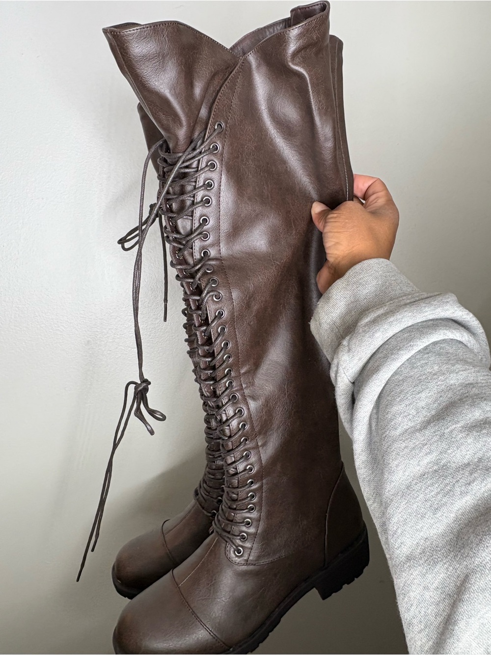 Lace-Up Over-the-Knee Women's Boots in Dark Brown - Picture 2 of 3